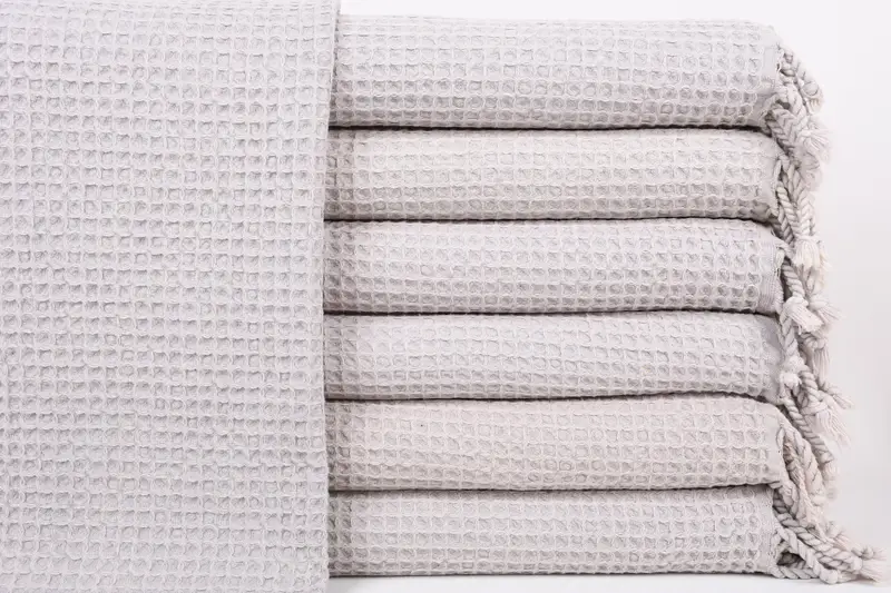 モノグラムトルココットンベージュワッフルティータオル、20x40インチ - 1