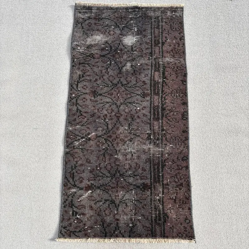 Turkish 1.6x3.2 ft Rug, Oushak Vintage Rug, Brown Oriental Rug Wool - 1