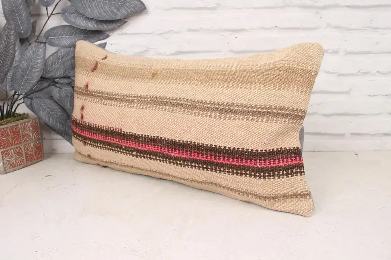 Kilim Pillow, Pillow for Couch, Yoga Pillow Cover, 12x24 Beige Cushion Cover, Cushion Cover, Accent Cushion, Antique Pillows - 4