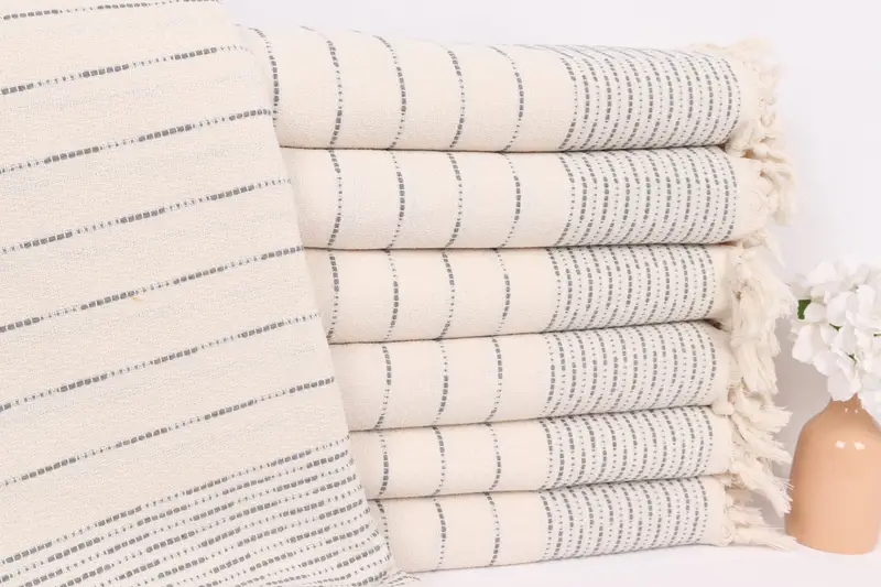 Turkish Tablecloth, Organic Beach Blanket, Quenn Bedspread, Tablecloth, 98x92 Cotton Striped Design Towel, Boho Throw Blankets, Woven Throw Blanket - 1