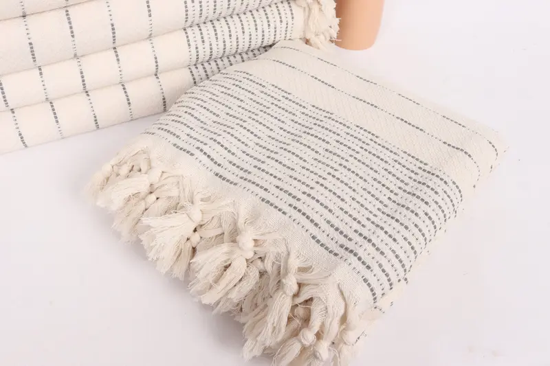 Turkish Tablecloth, Organic Beach Blanket, Quenn Bedspread, Tablecloth, 98x92 Cotton Striped Design Towel, Boho Throw Blankets, Woven Throw Blanket - 5