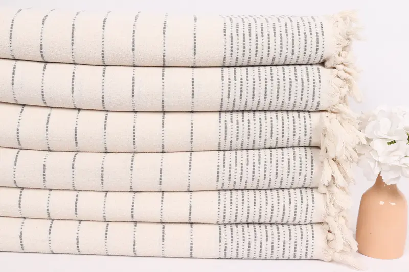 Turkish Tablecloth, Organic Beach Blanket, Quenn Bedspread, Tablecloth, 98x92 Cotton Striped Design Towel, Boho Throw Blankets, Woven Throw Blanket - 3