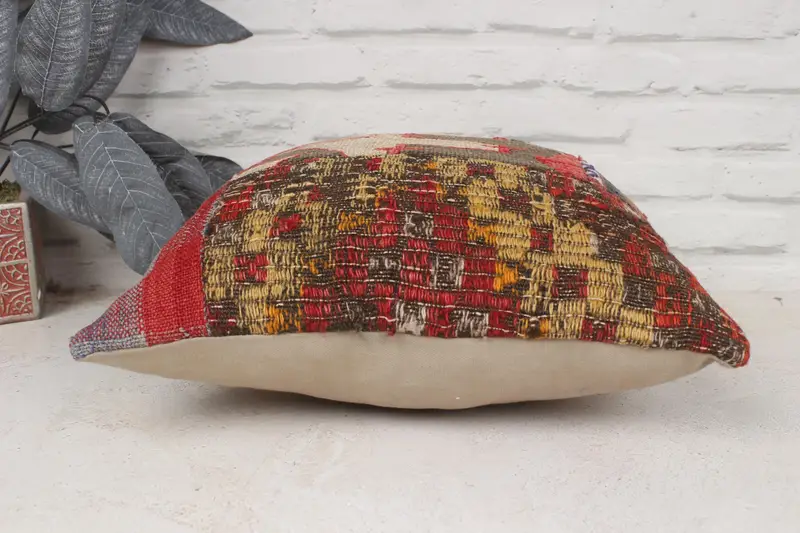 16x16 Beige Cushion Case, Ethnic Pillow Case, Office Chair Pillow Cover, Pillow, Boho Pillow, Kilim Pillow, Kilim Cushion Sham - 5