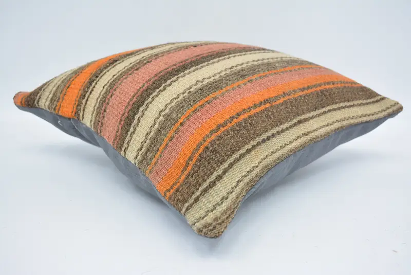Pillow Sham, Nautical Throw Cushion Case, Nomadic Pillow Case, 16x16 Beige Pillow Cover, Kilim Pillow Cover, Kilim Cushion Sham, Boho Pillow - 6