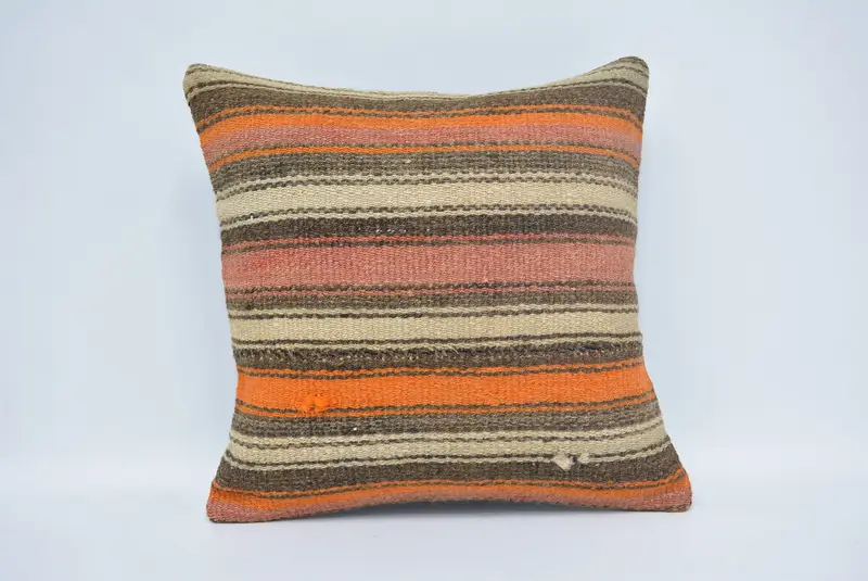 Pillow Sham, Nautical Throw Cushion Case, Nomadic Pillow Case, 16x16 Beige Pillow Cover, Kilim Pillow Cover, Kilim Cushion Sham, Boho Pillow - 1