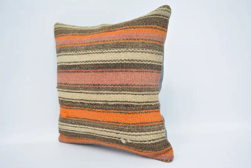 Pillow Sham, Nautical Throw Cushion Case, Nomadic Pillow Case, 16x16 Beige Pillow Cover, Kilim Pillow Cover, Kilim Cushion Sham, Boho Pillow - 4