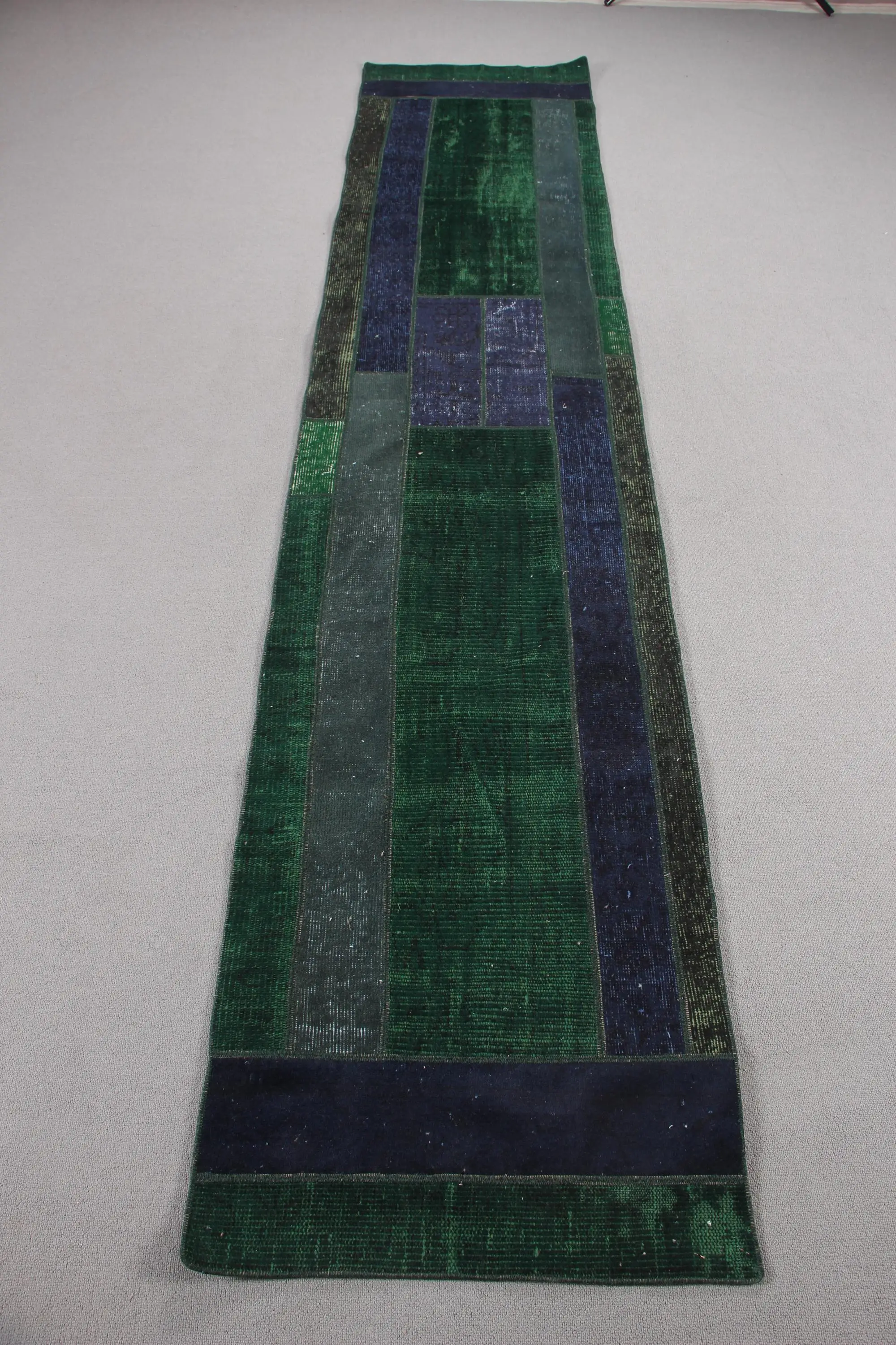 Turkish Vintage Rug, 2.1x10.1 ft Rug, Green Blue Floral Rug - 1