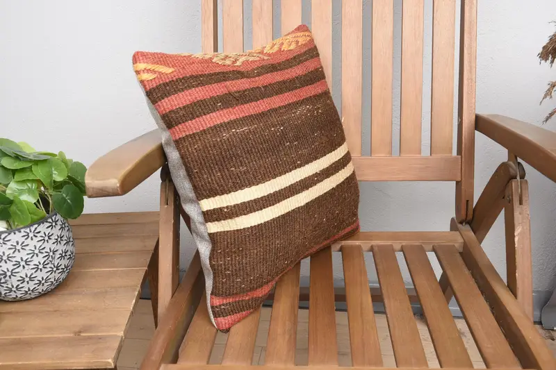 Kilim Pillow, 16x16 Orange Pillow Case, Cushion Case, Ethnical Kilim Rug Pillow, Vintage Kilim Throw Pillow, Ethnic Pillow Cover Pillow Cover - 2