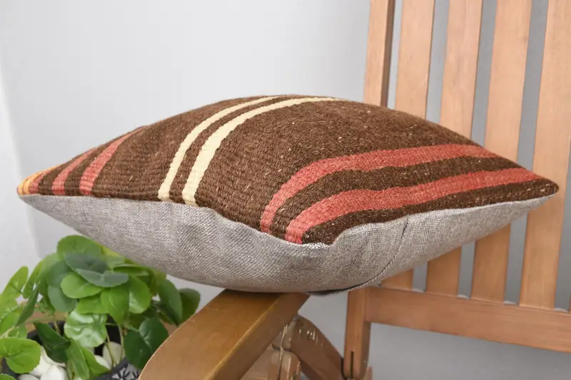 Kilim Pillow, 16x16 Orange Pillow Case, Cushion Case, Ethnical Kilim Rug Pillow, Vintage Kilim Throw Pillow, Ethnic Pillow Cover Pillow Cover - 6