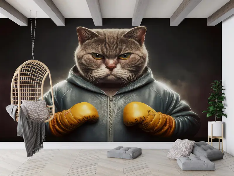 Patterns And How To, Animal Mural, Boxer Paper Art, Vinyl Wallpaper, Boxer Cat Wall Paper, Abstract Paper Craft, Modern Wall Decal, - 3