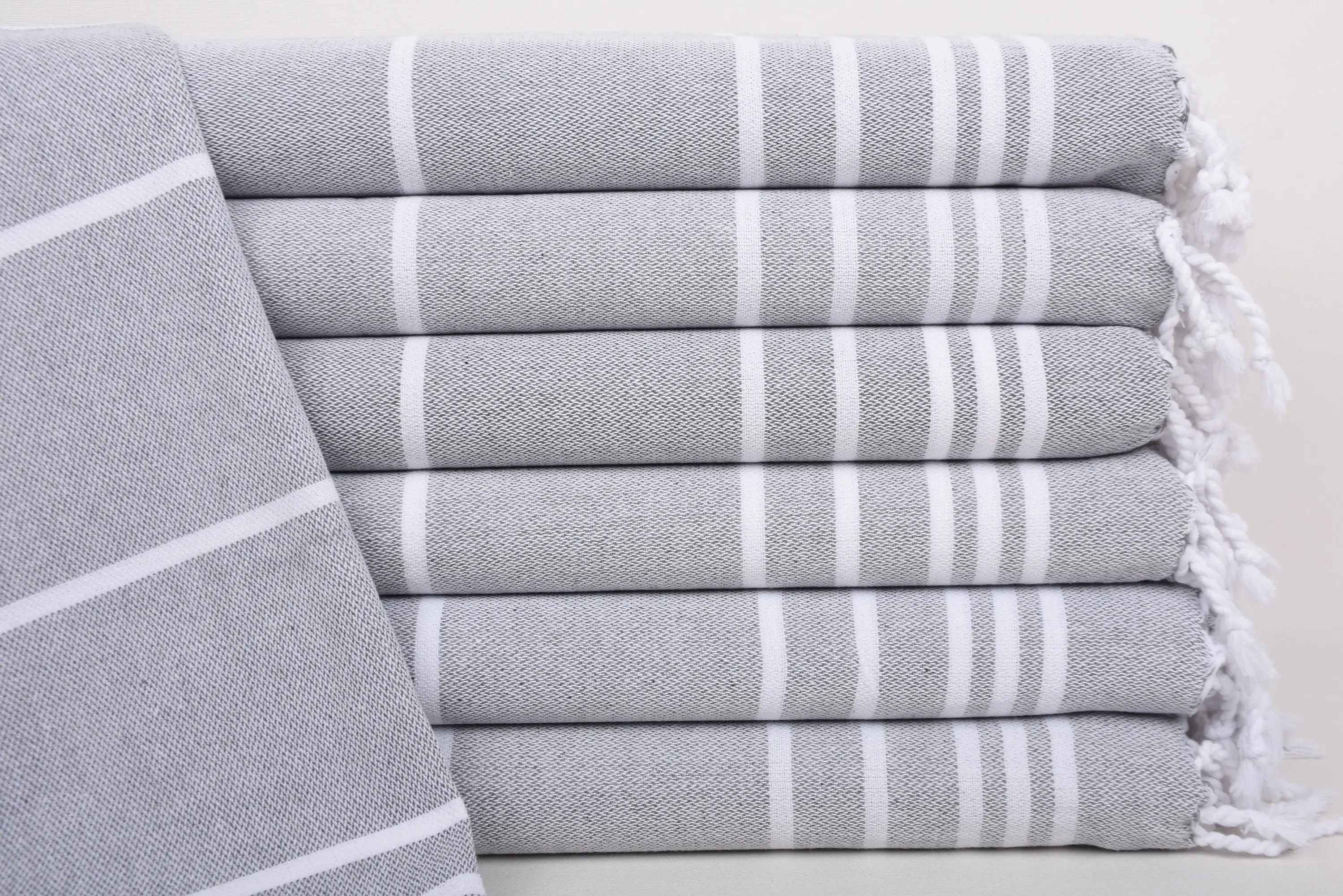 Organic Tea Towel Monogram Kitchen Towel Dark Gray Striped, 38x18 Inches - 1
