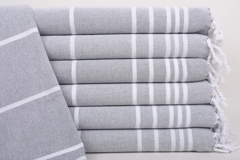 Organic Tea Towel Monogram Kitchen Towel Dark Gray Striped, 38x18 Inches