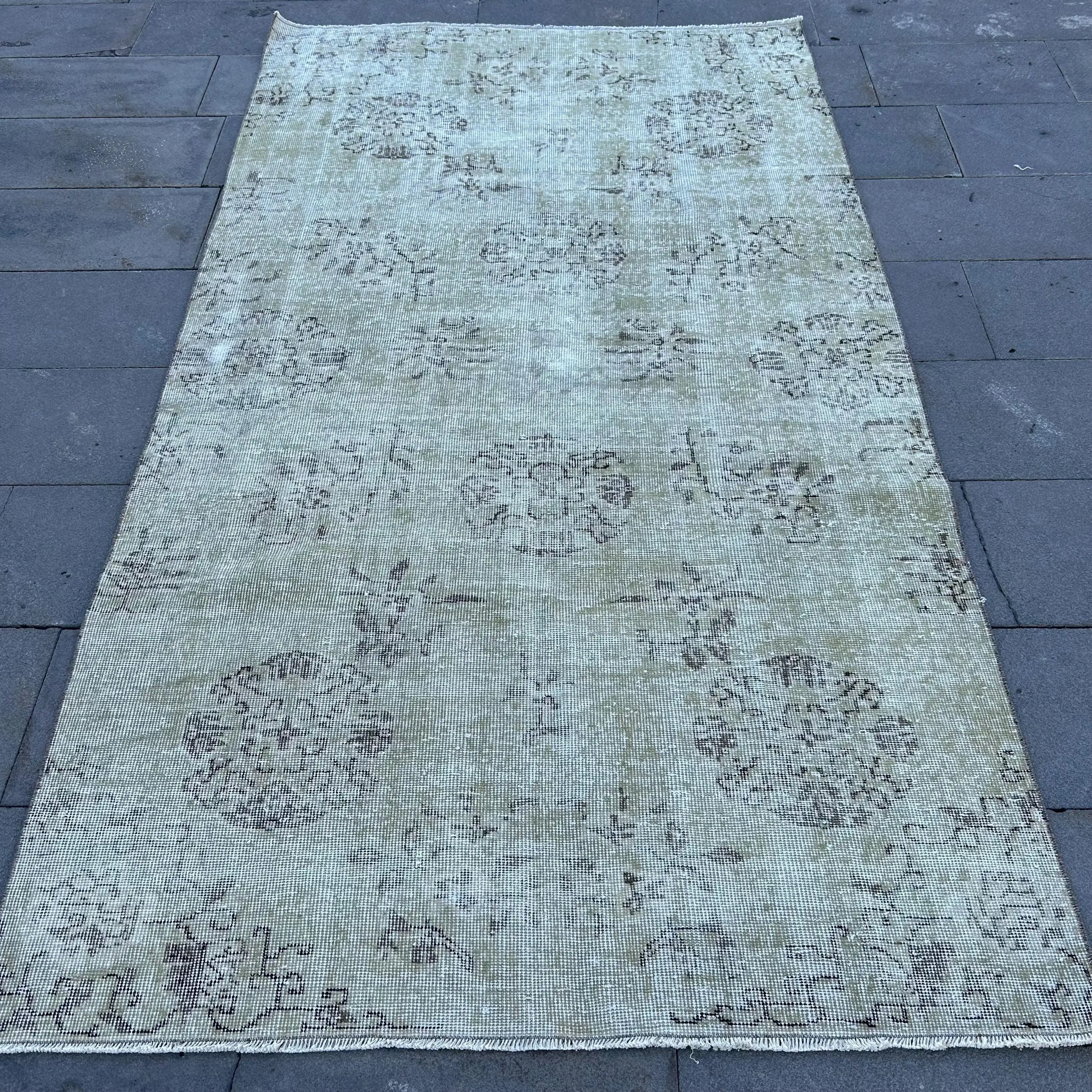 4.6x8.4 ft Rug, Vintage Turkish Rug, Gray Wool Rug - 1