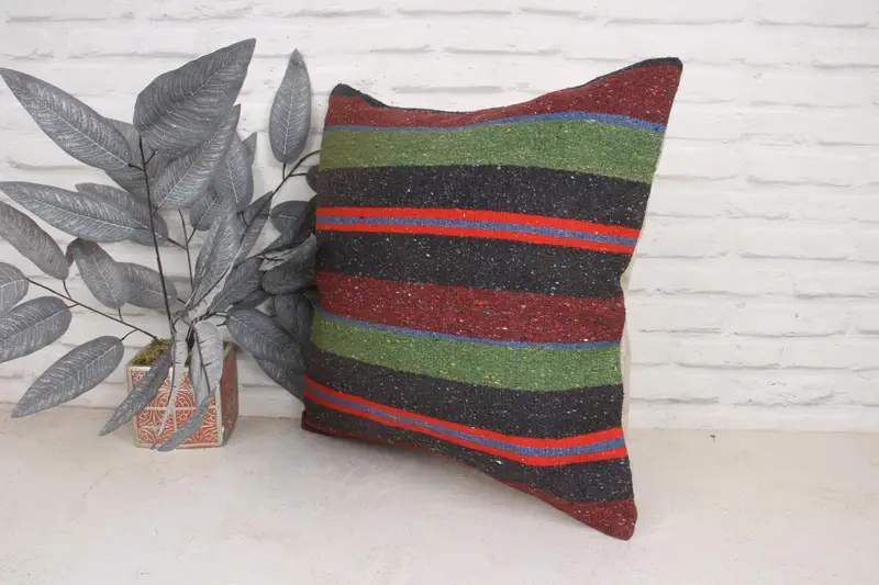 Throw Kilim Pillow, Pillow for Couch, Art Deco Pillow Cover, 20x20 Red Pillow Sham, Designer Throw Pillow Sham, Pillow, Boho Pillow Sham Cover - 4