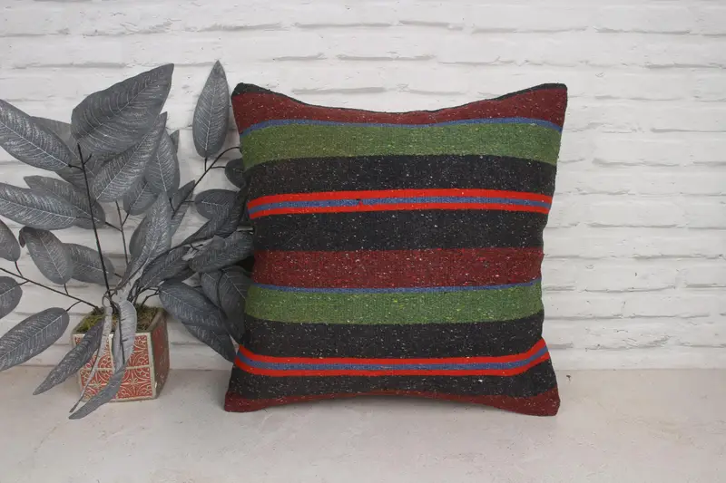 Throw Kilim Pillow, Pillow for Couch, Art Deco Pillow Cover, 20x20 Red Pillow Sham, Designer Throw Pillow Sham, Pillow, Boho Pillow Sham Cover - 1