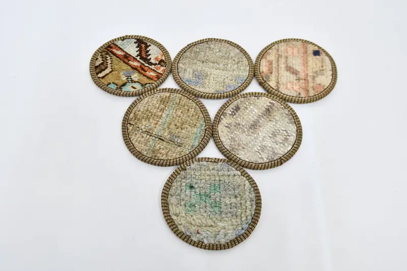 Bohem Bej ve Kahverengi Yuvarlak Bardak Altlıkları, Etnik Tasarım Bardak Altlığı Takımı