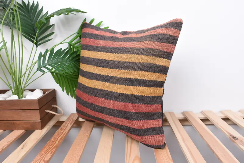 Pastel Pillow Case, Ethnic Throw Cushion Cover, Kilim Cushion Sham, 18x18 Brown Pillow Sham, Boho Pillow Sham Cover, Pillow, Antique Pillows - 5