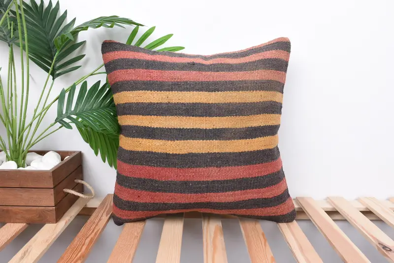 Pastel Pillow Case, Ethnic Throw Cushion Cover, Kilim Cushion Sham, 18x18 Brown Pillow Sham, Boho Pillow Sham Cover, Pillow, Antique Pillows - 1