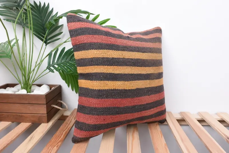 Pastel Pillow Case, Ethnic Throw Cushion Cover, Kilim Cushion Sham, 18x18 Brown Pillow Sham, Boho Pillow Sham Cover, Pillow, Antique Pillows - 4