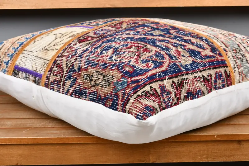 24x24 Blue Cushion Case, Handwoven Cushion Cover, Cushion Cover, Ethnical Kilim Rug Pillow, Handmade Kilim Cushion, Vintage Kilim Pillow - 3