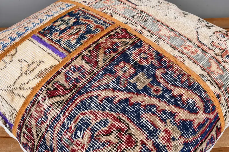 24x24 Blue Cushion Case, Handwoven Cushion Cover, Cushion Cover, Ethnical Kilim Rug Pillow, Handmade Kilim Cushion, Vintage Kilim Pillow - 4