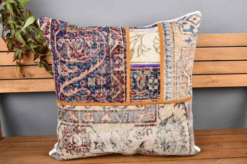 24x24 Blue Cushion Case, Handwoven Cushion Cover, Cushion Cover, Ethnical Kilim Rug Pillow, Handmade Kilim Cushion, Vintage Kilim Pillow - 6