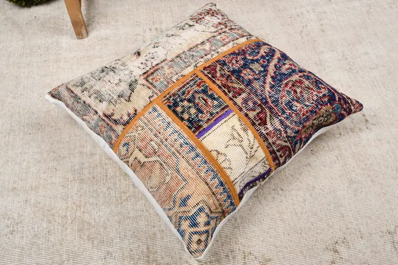 24x24 Blue Cushion Case, Handwoven Cushion Cover, Cushion Cover, Ethnical Kilim Rug Pillow, Handmade Kilim Cushion, Vintage Kilim Pillow - 8