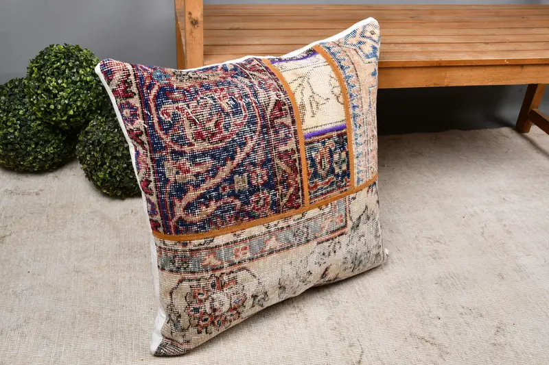 24x24 Blue Cushion Case, Handwoven Cushion Cover, Cushion Cover, Ethnical Kilim Rug Pillow, Handmade Kilim Cushion, Vintage Kilim Pillow - 7