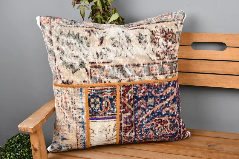 24x24 Blue Cushion Case, Handwoven Cushion Cover, Cushion Cover, Ethnical Kilim Rug Pillow, Handmade Kilim Cushion, Vintage Kilim Pillow - 1