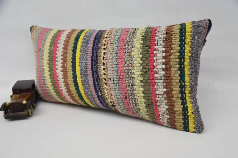 Vintage Kilim Pillow, Interior Designer Pillow, Boho Pillow Sham Cover, Aztec Pillow, Customized Cushion Case, 12x24 Pink Cushion, Cushion Cover - 3