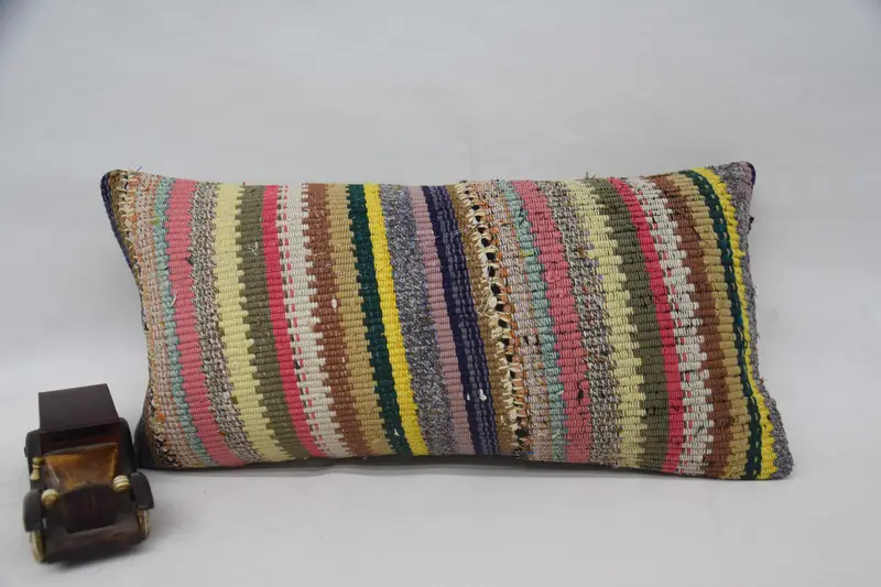 Vintage Kilim Pillow, Interior Designer Pillow, Boho Pillow Sham Cover, Aztec Pillow, Customized Cushion Case, 12x24 Pink Cushion, Cushion Cover - 4