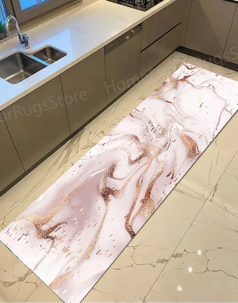 Elegant Gold Marble Printed Rug: Luxury & Modern Design