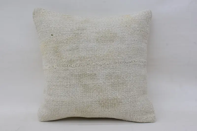 Turkish Pillow, Farmhouse Pillow Sham, Turkish Kilim Pillow, Car Pillow, Anatolian Pillow Sham, Cushion, Kilim Pillow, 14x14 White Pillow Case - 4