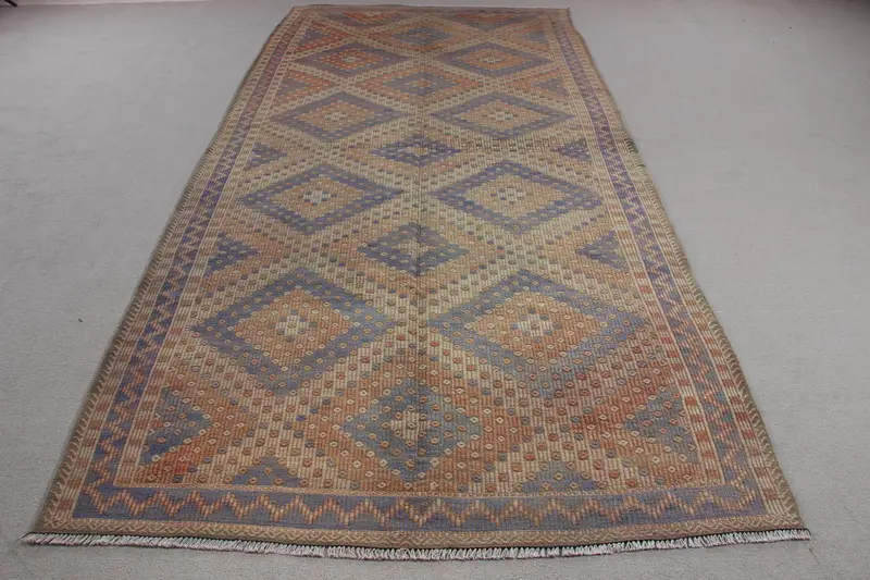 Green & Purple Rug, 5.3x11.5 ft Striped Geometric Design
