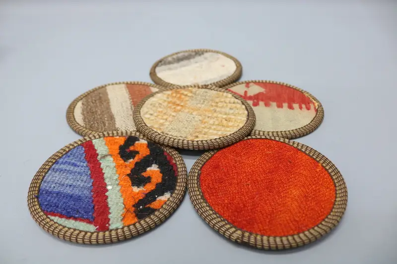 Red and Bronze Striped Coasters, Woven Traditional Coasters