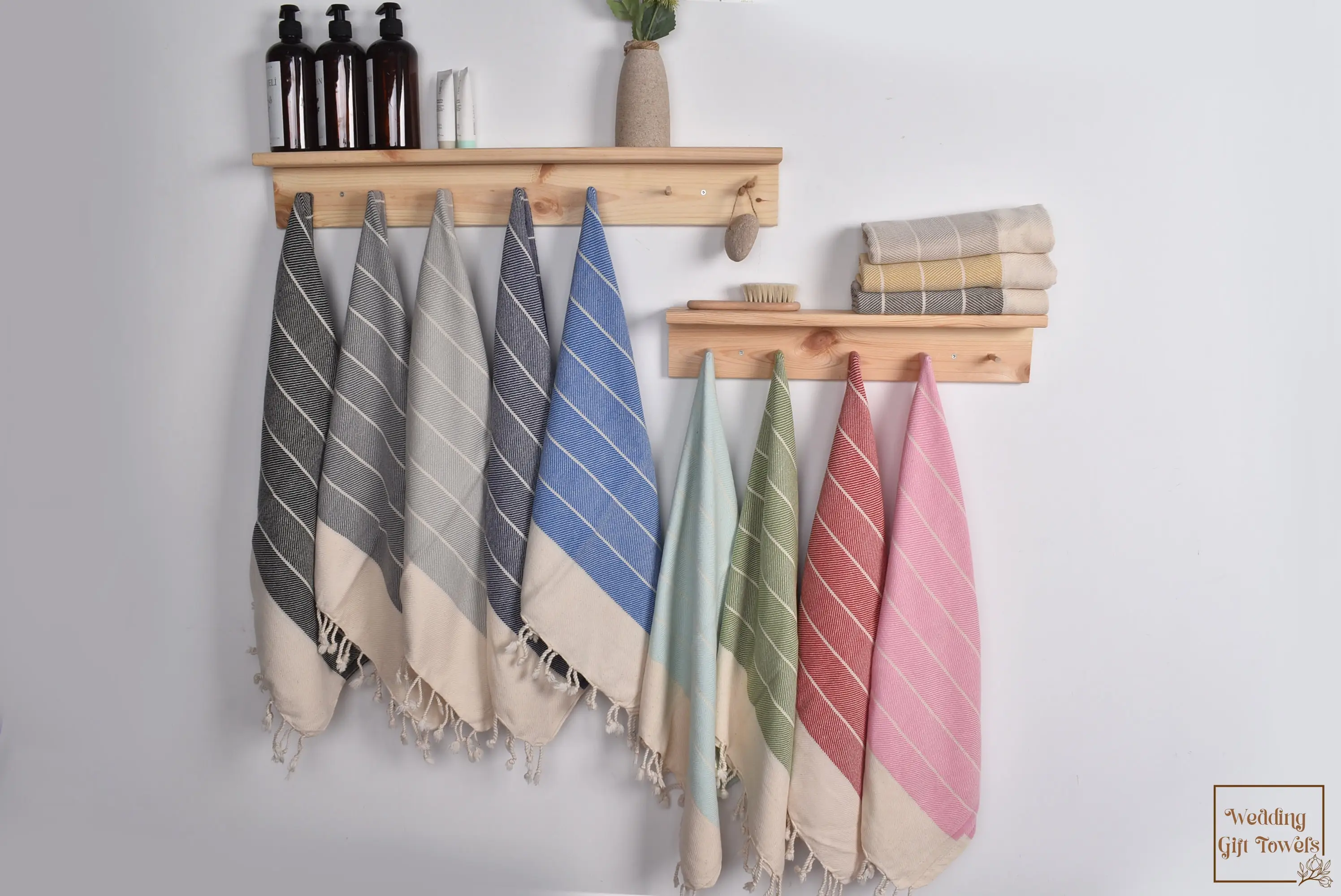 Personalized Kitchen Towel Striped Cotton, Beige, 16x36 Inches - 1