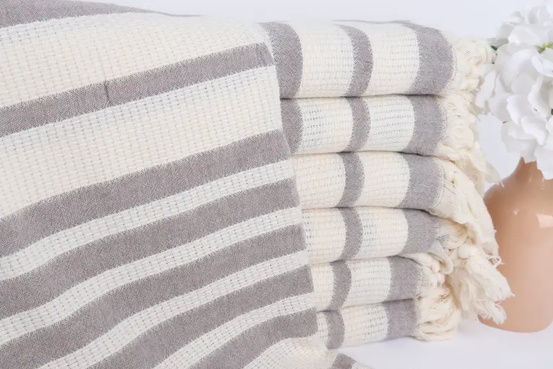 Türkisches Strandtuch personalisiert, braun gestreift, 34 x 71 Zoll