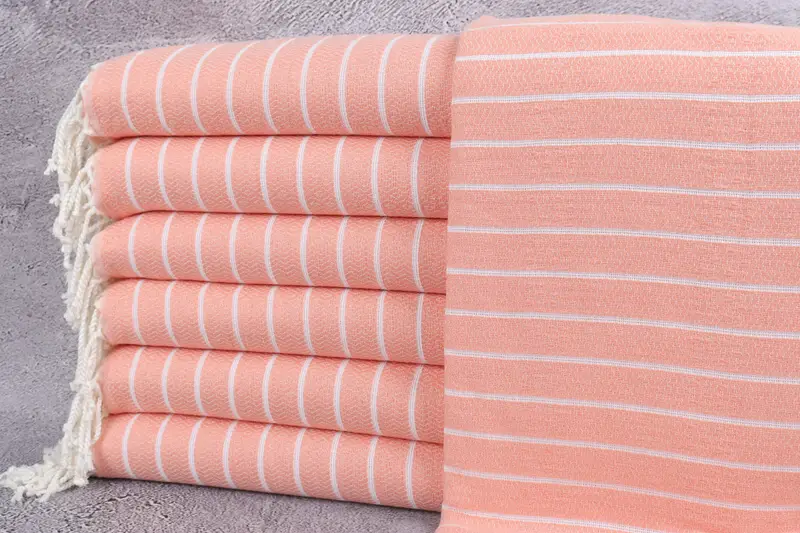 Bath Towel Coral Striped Turkish Cotton Organic, Beige, 40x71 Inches