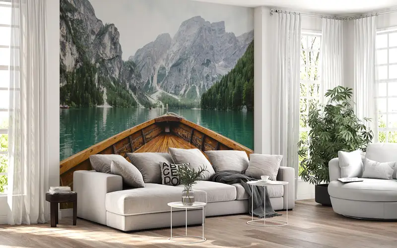 River Landcape Wall -Plakat, Landschaftswandpapier, 3D -Wandkunst, Bergwandaufkleber, Fluss Tapete, Hauswarming Geschenk, - 1