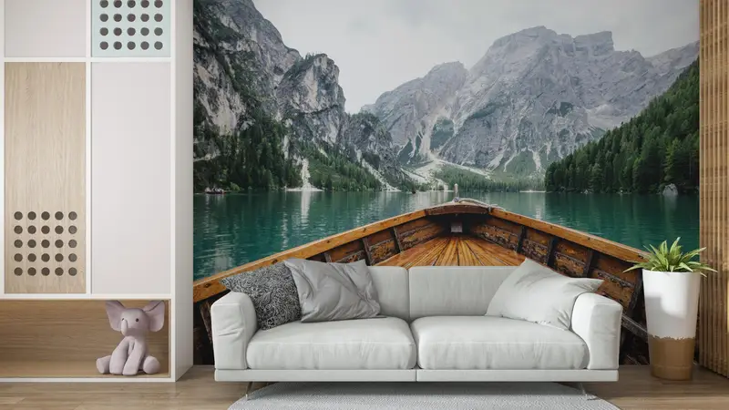 River Landcape Wall -Plakat, Landschaftswandpapier, 3D -Wandkunst, Bergwandaufkleber, Fluss Tapete, Hauswarming Geschenk, - 6