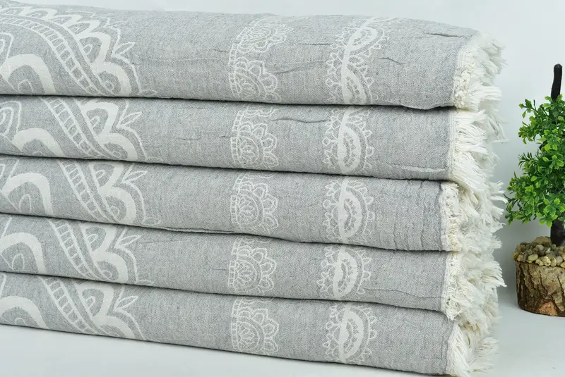 Woven Throw Blanket, 88x80 Cotton Kilim Design Towel, Bedspread, Oversized Beach Towel, Gift For Wedding Day, Personalized Blanket, Bedspread Quenn - 4