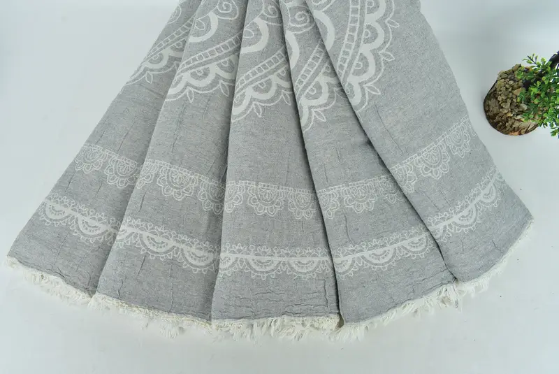 Woven Throw Blanket, 88x80 Cotton Kilim Design Towel, Bedspread, Oversized Beach Towel, Gift For Wedding Day, Personalized Blanket, Bedspread Quenn - 5
