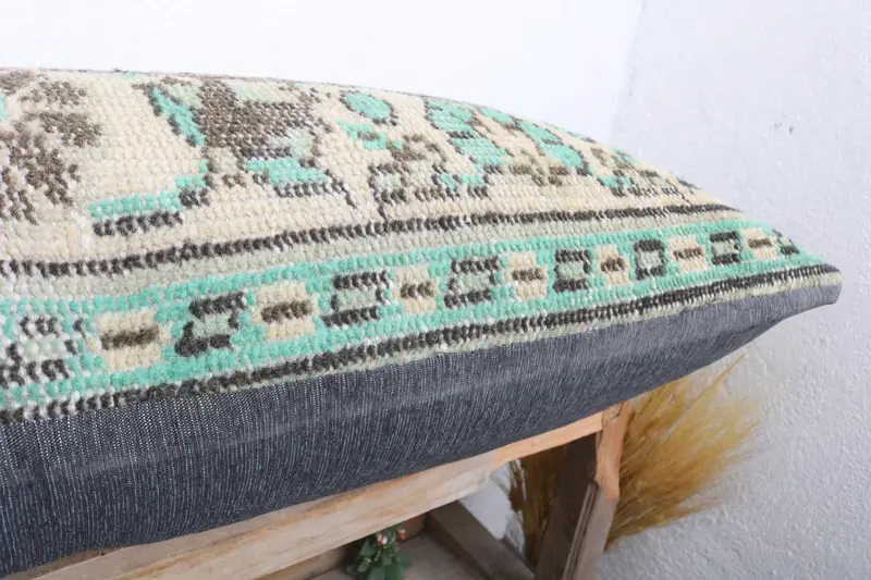 Bolster Throw Pillow Sham, Turkish Pillow, Pillow Case, Handmade Rug Seat Pillow, Turkish Kilim Pillow, 16x36 Green Pillow, Kilim Pillow Cover - 6