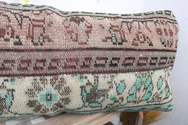 Bolster Throw Pillow Sham, Turkish Pillow, Pillow Case, Handmade Rug Seat Pillow, Turkish Kilim Pillow, 16x36 Green Pillow, Kilim Pillow Cover - 5