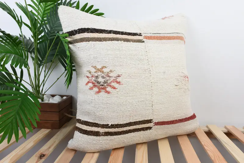 Handwoven Pillow Cover Pillow Sham, Pillow Case, Home Decor Pillow, Turkish Bench Pillow, 24x24 White Cushion, Vintage Kilim Pillow, Pillow for Sofa - 4