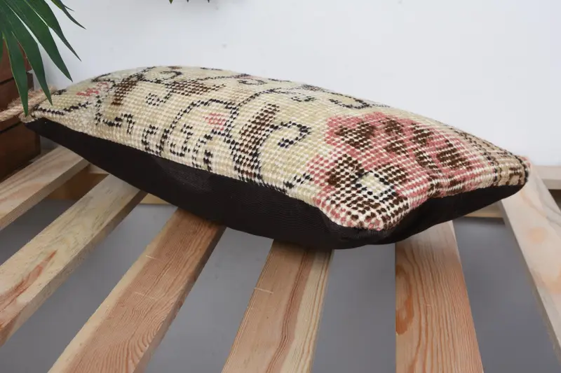 Boho Pillow Sham Cover, Kilim Cushion Sham, Sustainable Cushion Cover, 8x16 Beige Cushion Case, Handmade Kilim Cushion, Cushion Case - 6
