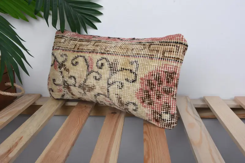 Boho Pillow Sham Cover, Kilim Cushion Sham, Sustainable Cushion Cover, 8x16 Beige Cushion Case, Handmade Kilim Cushion, Cushion Case - 5