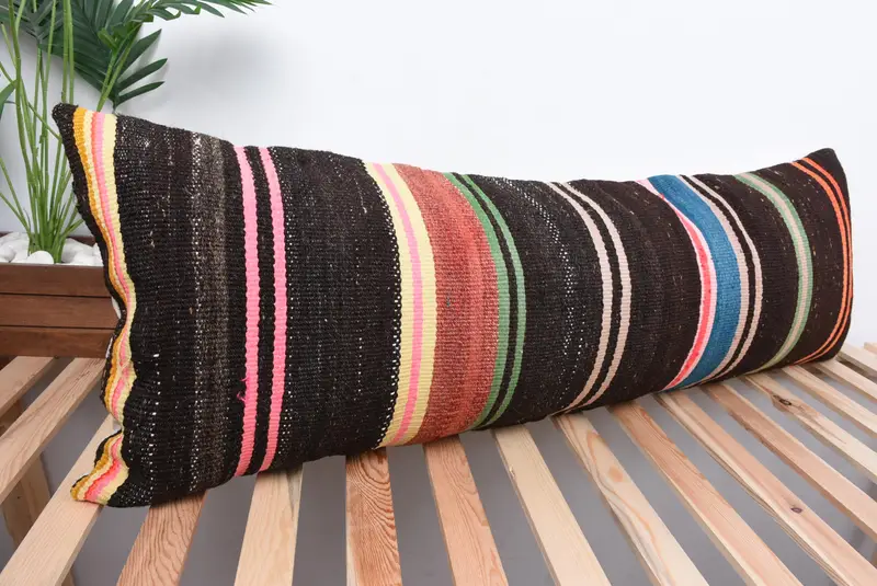 Turkish Kilim Pillow, Vintage Kilim Pillow, Pillow Cover, Patio Cushion, Gift Pillow, Floor Pillow, 16x48 Brown Pillow Cover - 4