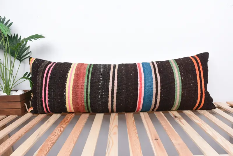 Turkish Kilim Pillow, Vintage Kilim Pillow, Pillow Cover, Patio Cushion, Gift Pillow, Floor Pillow, 16x48 Brown Pillow Cover - 1