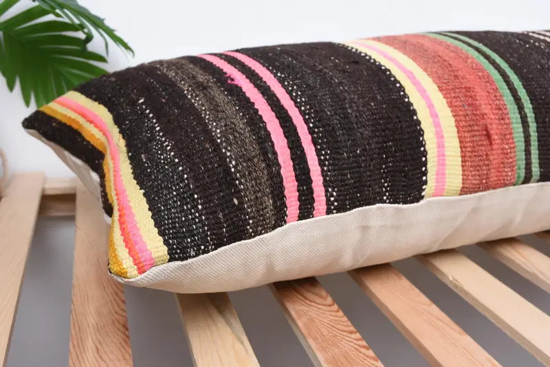 Turkish Kilim Pillow, Vintage Kilim Pillow, Pillow Cover, Patio Cushion, Gift Pillow, Floor Pillow, 16x48 Brown Pillow Cover - 6